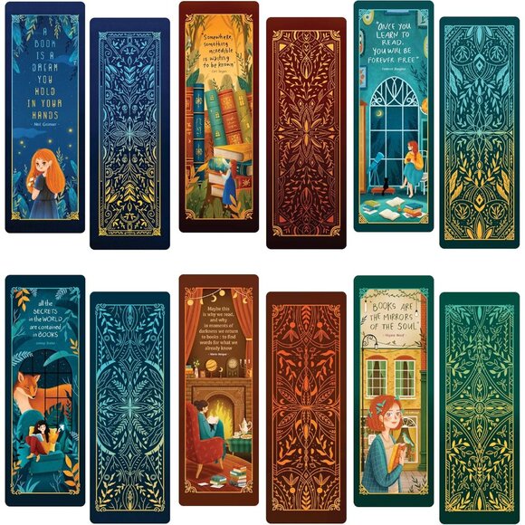 Accessories - Aesthetic Bookmarks for Book Lovers - 12 Artwork Book Markers for Women & Men -